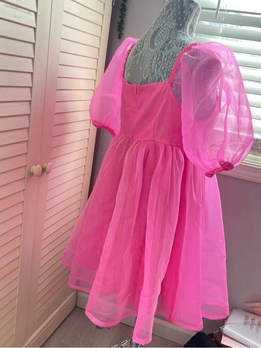 TCEC Bright Pink Puff Sleeve Mini Dress - Picture 3 of 5